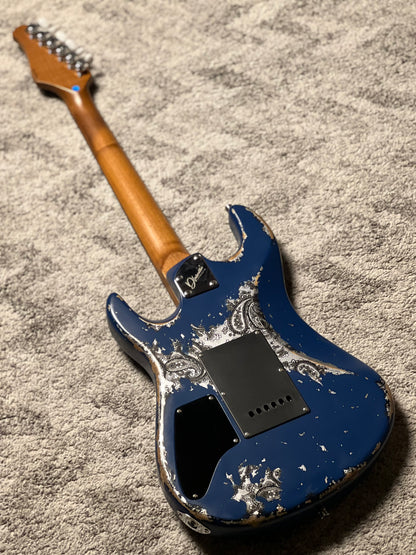 Dhatarattha Performance DST HH in Navy Blue Over Black Paisley with RW FB and Nitrocellulose Lacquer Relic