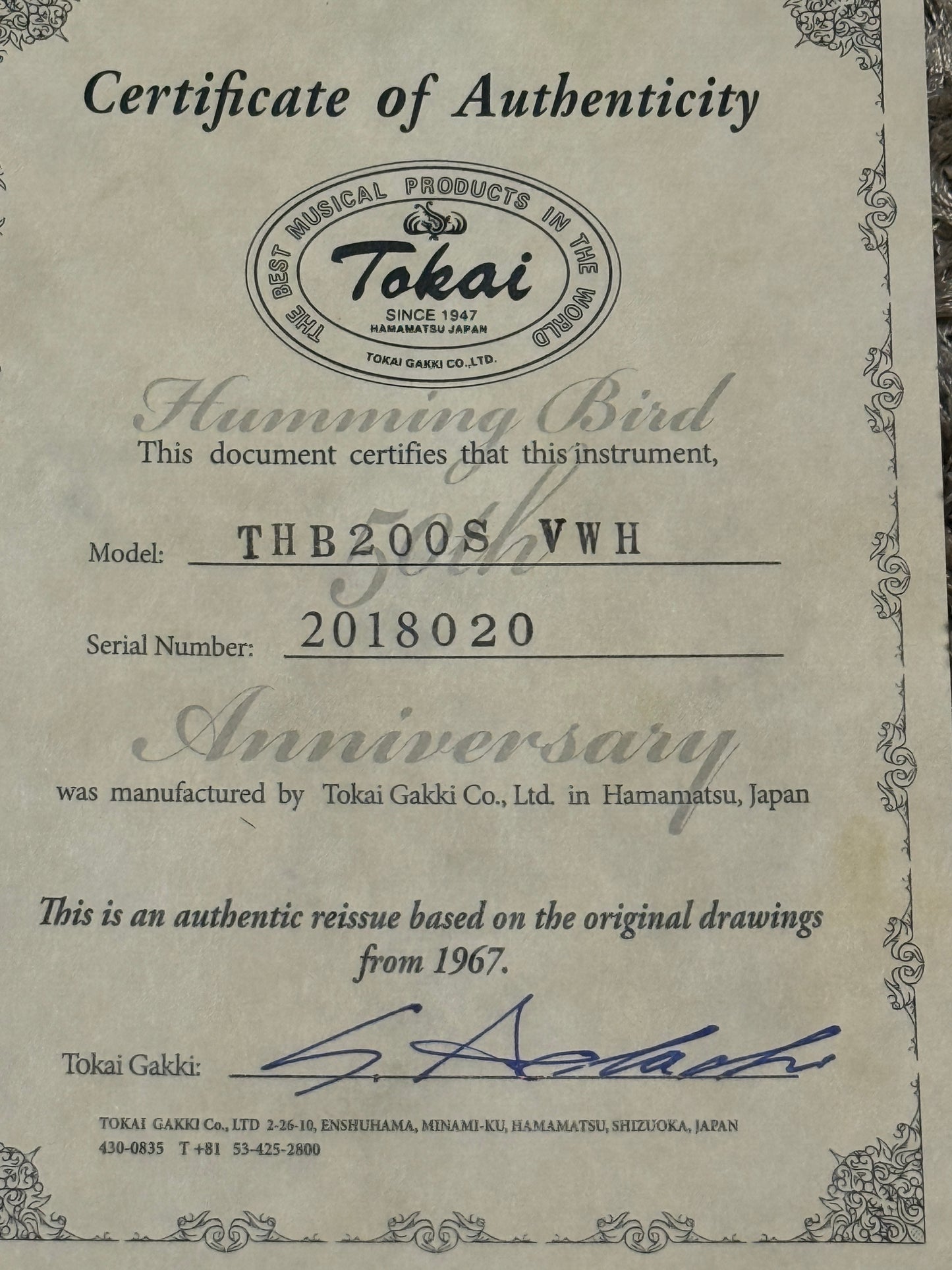 Tokai Hummingbird THB-200 50th Anniversary Reissue Limited Edition สี Vintage White