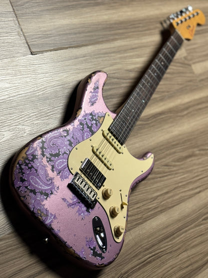 Dhatarattha Classic DST HSS in Violet over Black Purple Paisley with Rosewood FB and Nitrocellulose Lacquer Relic