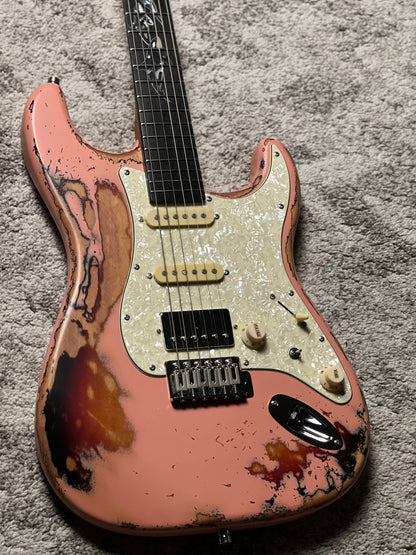 Dhatarattha Classic DST HSS in Shell Pink Over Sunburst with Rosewood FB and Defender Orca Artwork Inlay