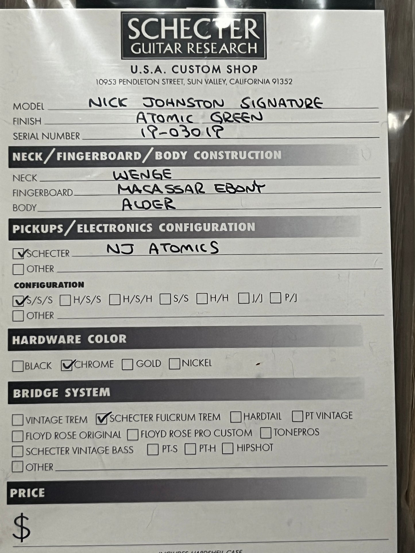 Schecter USA Signature Nick Johnston Signature - Atomic Green 19-03019