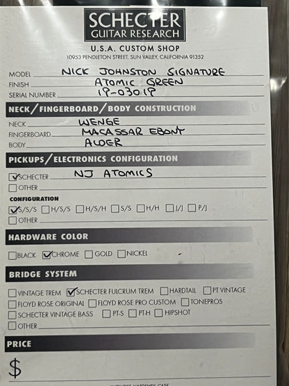 Schecter USA Signature Nick Johnston Signature - Atomic Green 19-03019