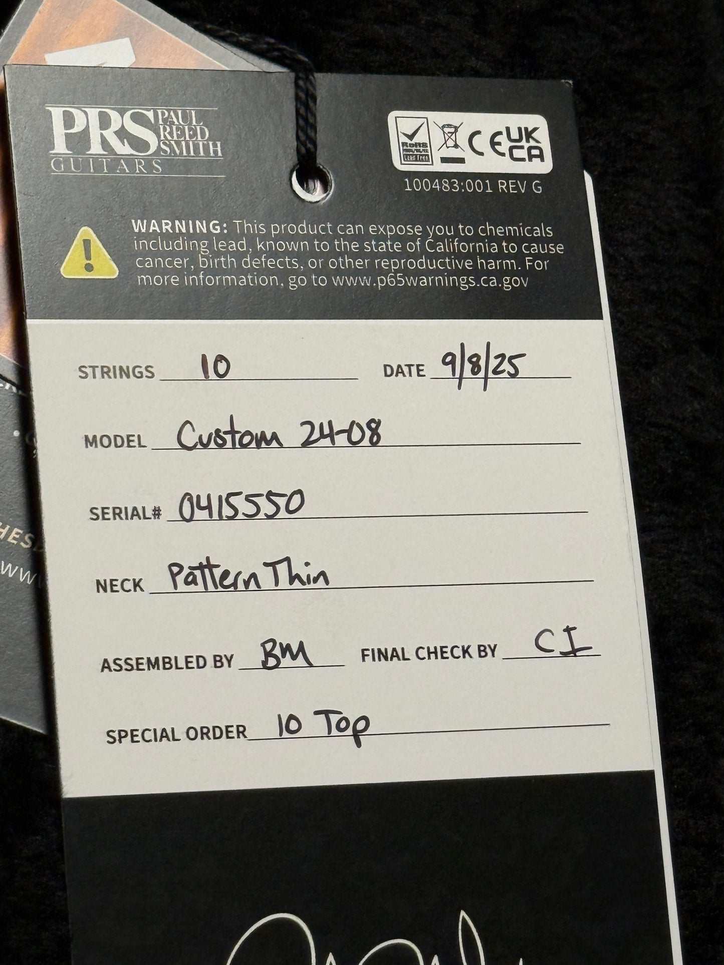 PRS Custom 24-08 10-Top in Fire Smokeburst 0415550