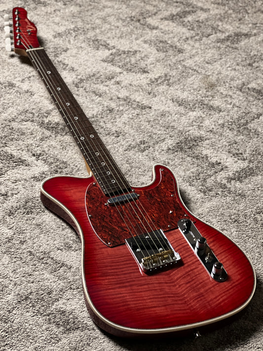 Dhatarattha Custom DTL Flame in Transparent Strawberry Burst with Flame Maple Neck