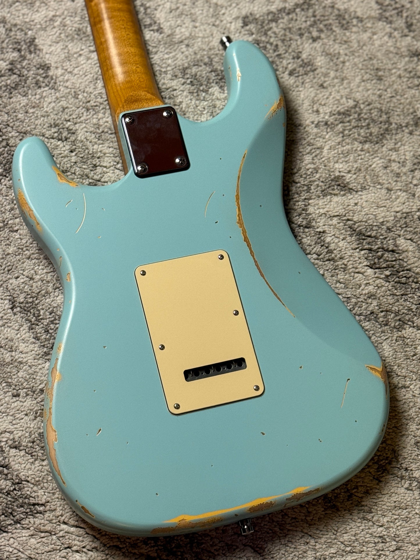 Dhatarattha Classic DST HSS in Daphne Blue over Purple Paisley with Rosewood FB and Nitrocellulose Lacquer Relic and Flame Neck