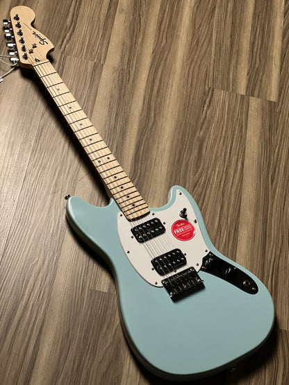 Squier FSR Sonic Mustang HH with White Pickguard and Maple FB in Sonic Blue