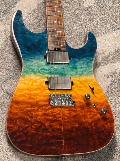 Soloking MS-1 Custom 24 HH Quilt Top FMN VT Roasted Flame Maple Neck in Beach Sunset Surf Fade JESCAR