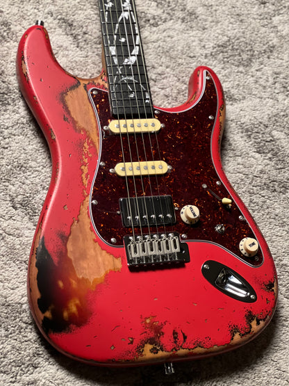 Dhatarattha Classic DST HSS in Fiesta Red Over Sunburst with Rosewood FB and Vines Artwork Inlay