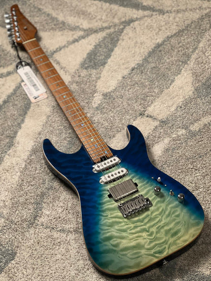 Soloking MS-1 Custom 24 HSS Quilt FMN in Blue Turquoise Wakesurf JESCAR