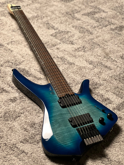 SLX Raptor Hybrid 7 Model A Headless with Flame Top in Ocean Blue Burst