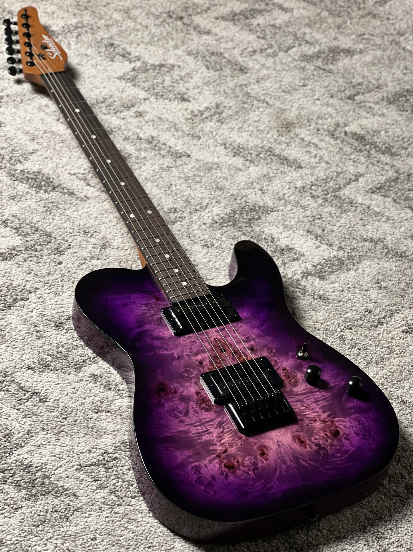 Schecter PT Standard in Black Purple Burst Burl