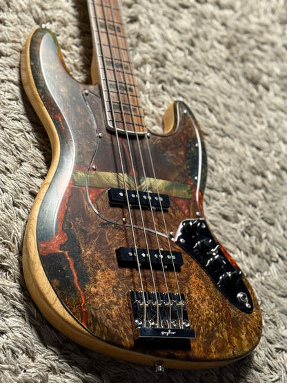 Dhatarattha Custom DEB 4 String Bass in Buckeye Burl Top and Ash Back