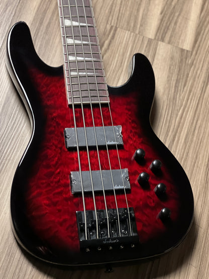 Jackson JS Series Concert Bass JS3VQ Amaranth FB in Transparent Red Burst