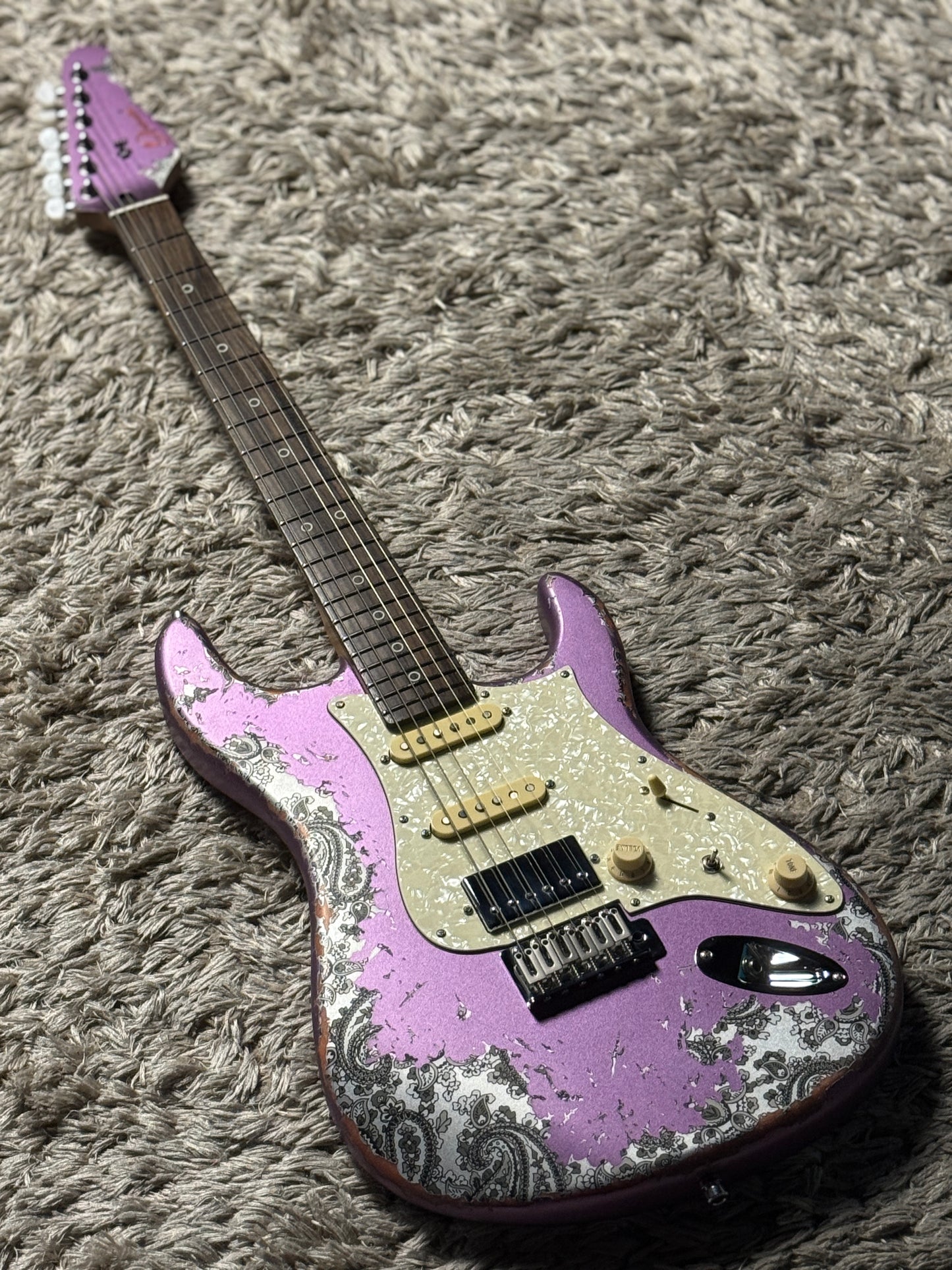 Dhatarattha Performance DST HSS in Violet Purple over Black Paisley with RW FB and Nitrocellulose Lacquer Relic