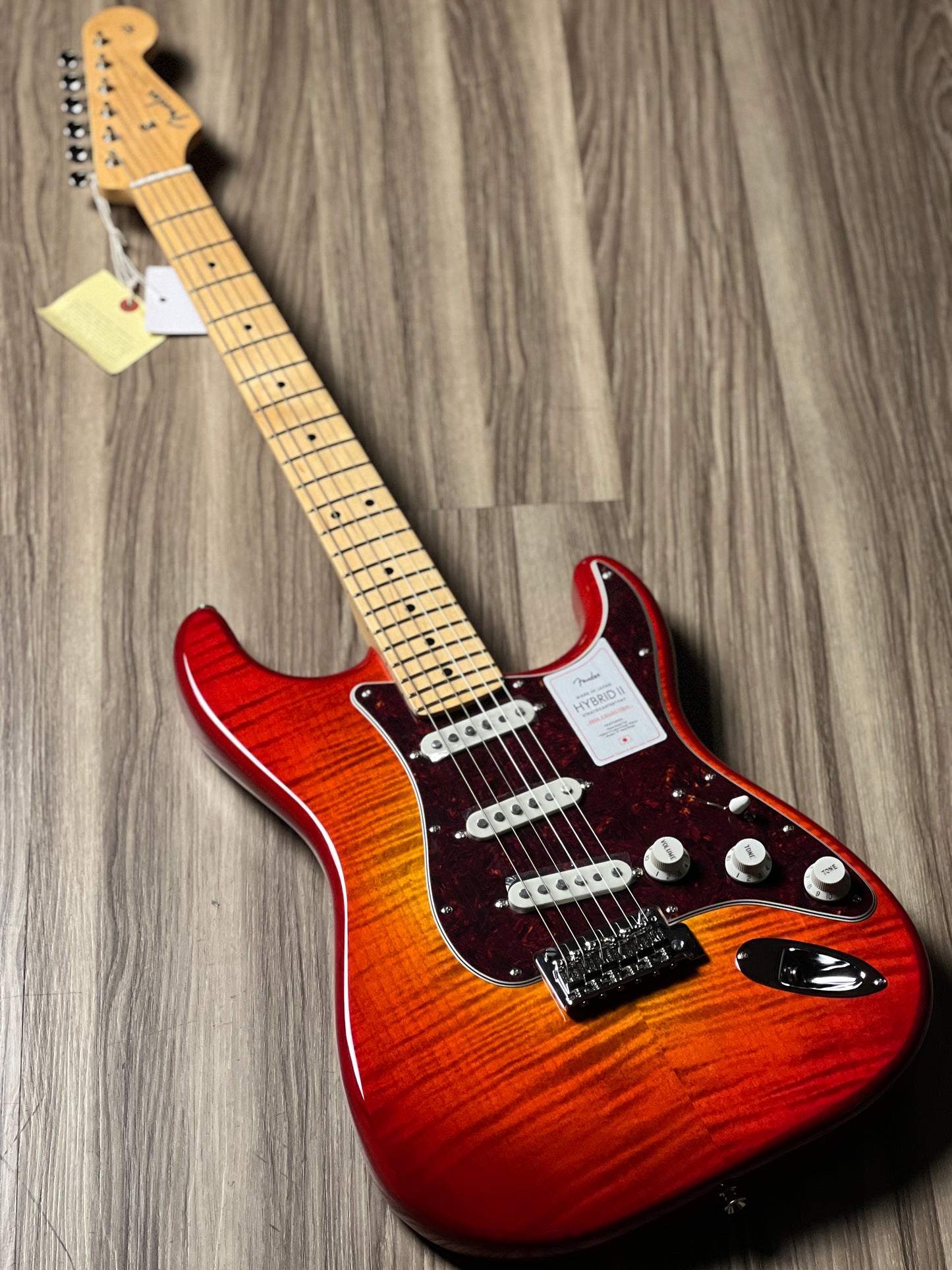 Fender Japan Hybrid II Stratocaster with Maple FB in Flame Sunset Orange Transparent JD24010034