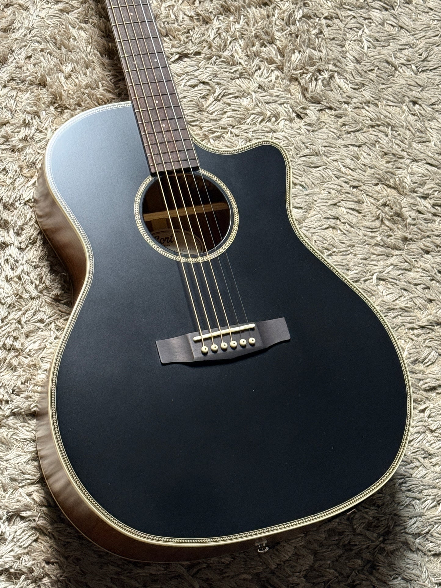 Cort Essence ES-GA4-BTSG Grand Auditorium Special Acoustic Guitar, Black Top Semi Gloss