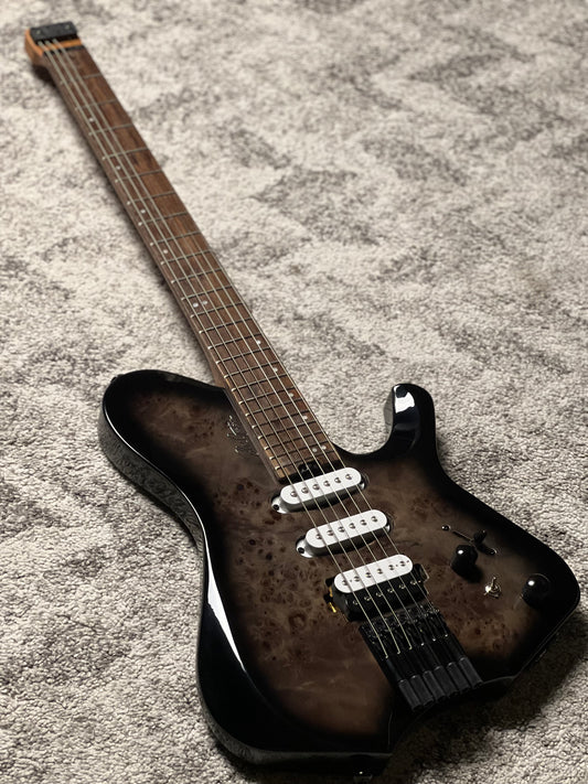 SLX Raptor Model B Headless with Flame Top in Charcoal Black Burst