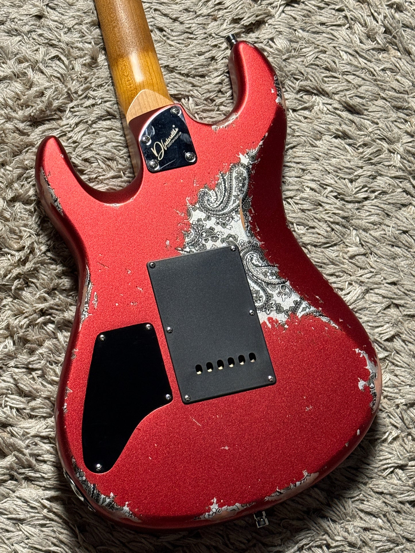 Dhatarattha Performance DST HH in Candy Apple Red over Black Paisley with RW FB and Nitrocellulose Lacquer Relic