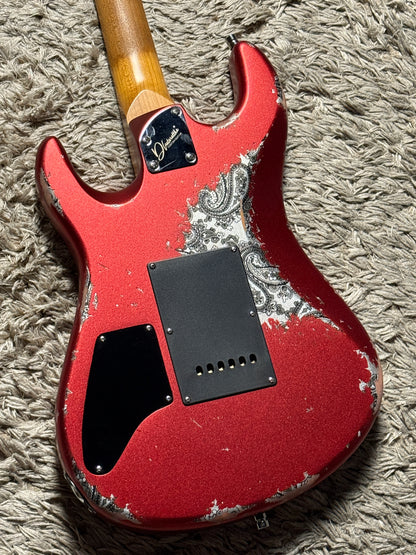 Dhatarattha Performance DST HH in Candy Apple Red over Black Paisley with RW FB and Nitrocellulose Lacquer Relic