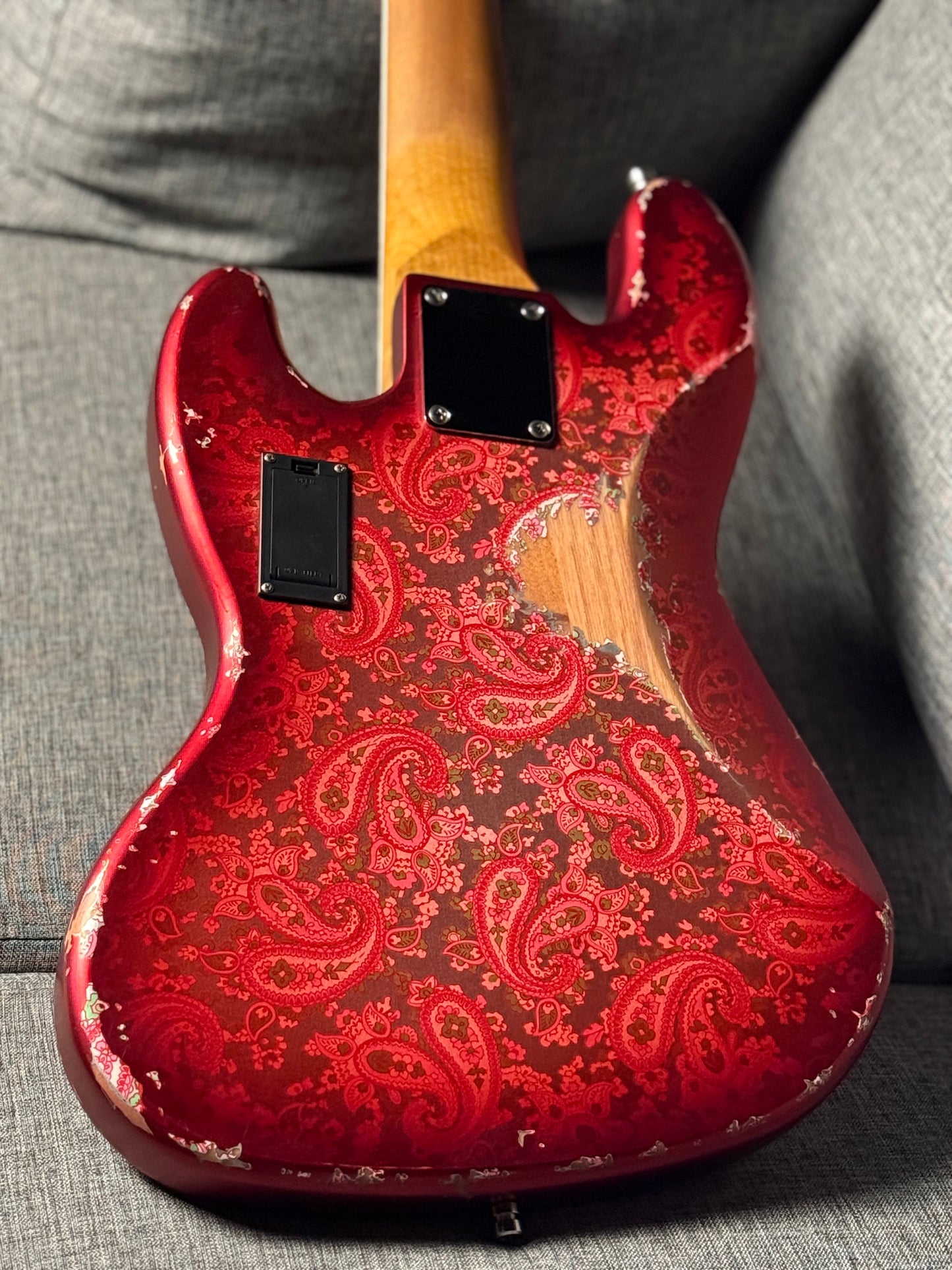 Dhatarattha Custom DEB 5 String Bass in Pink Paisley with RW FB and Nitrocellulose Lacquer Relic