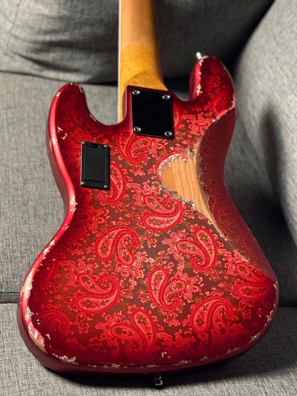 Dhatarattha Custom DEB 5 String Bass in Pink Paisley with RW FB and Nitrocellulose Lacquer Relic