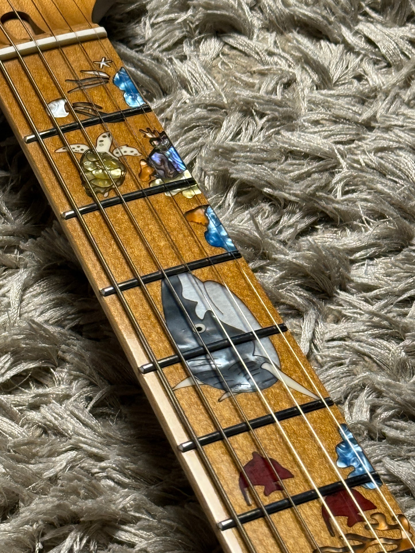 Dhatarattha Custom DST HSS in Ocean Turquoise Metallic with Roasted Maple FB and "Pacific Ocean" Inlay