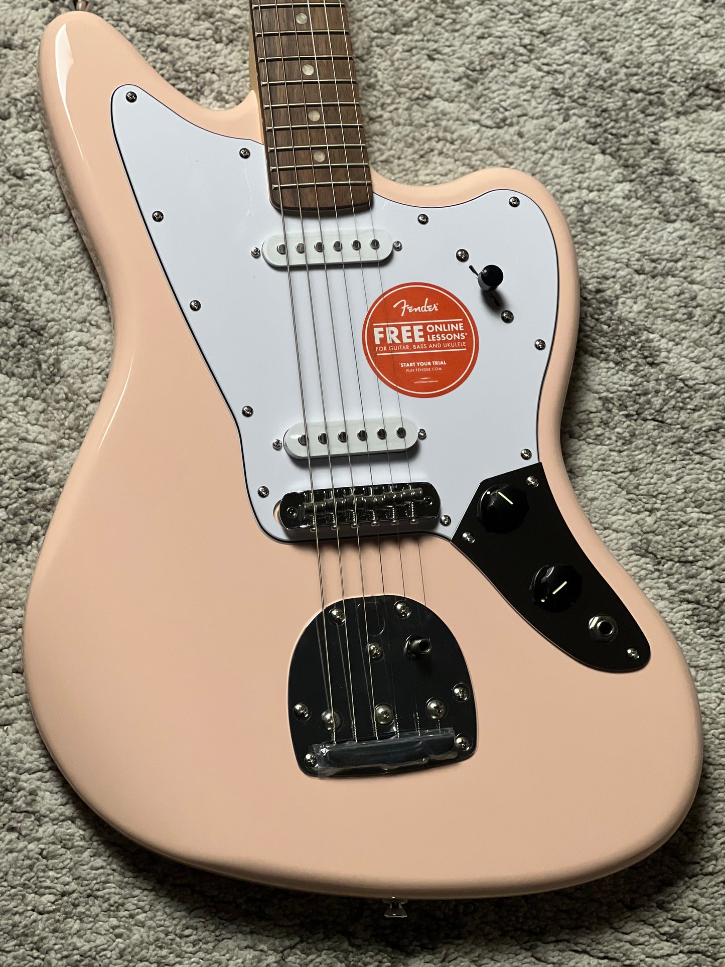 Squier FSR Affinity Series Jaguar with Laurel FB in Shell Pink