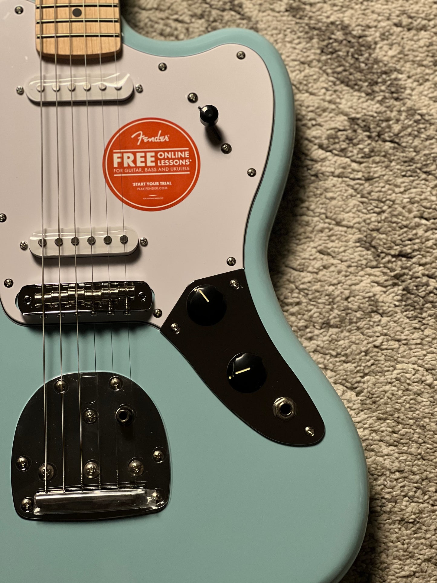 Squier FSR Affinity Series Jaguar with Maple FB in Daphne Blue