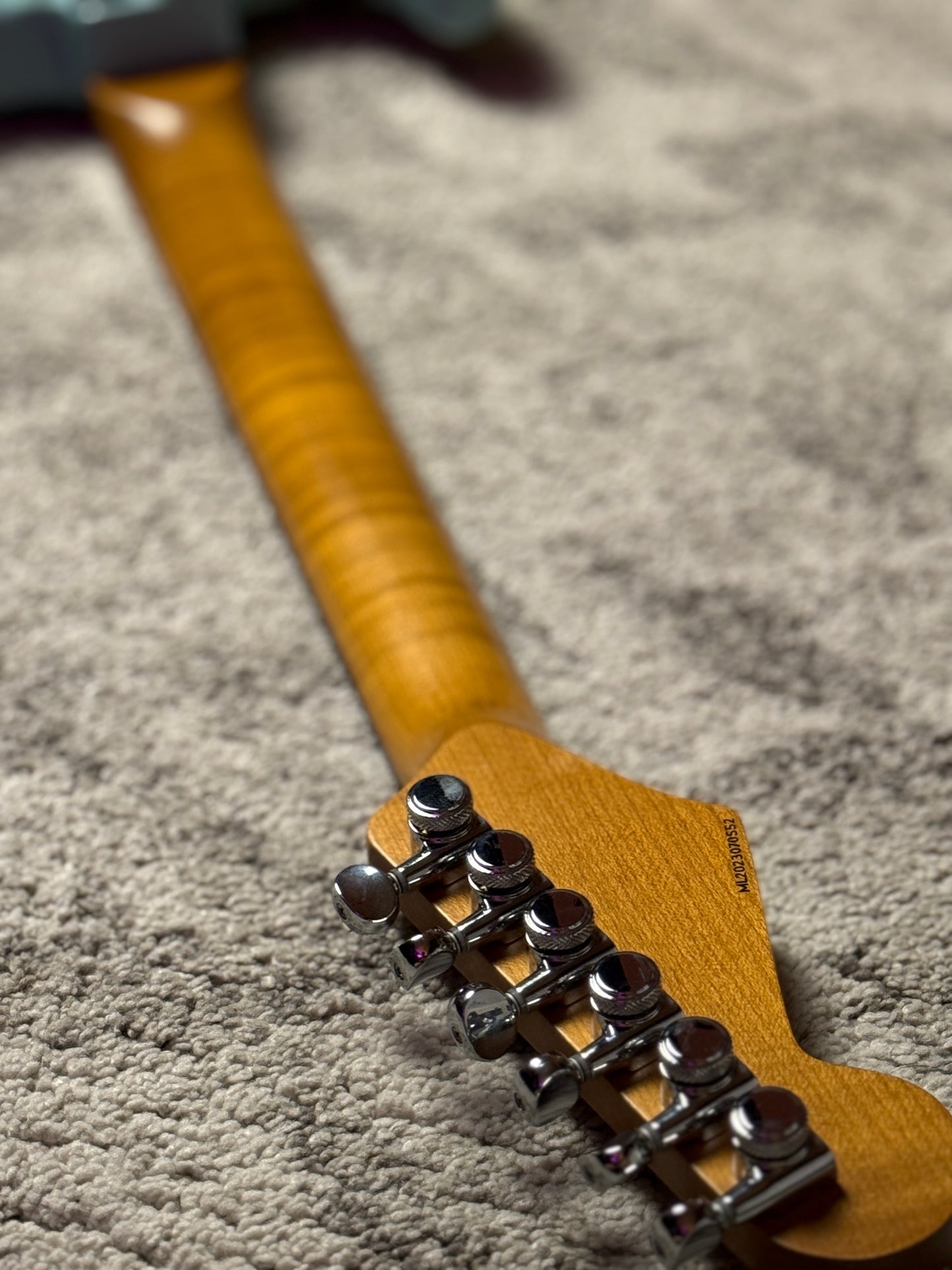 Dhatarattha Classic DST HSS in Daphne Blue over Purple Paisley with Rosewood FB and Nitrocellulose Lacquer Relic and Flame Neck