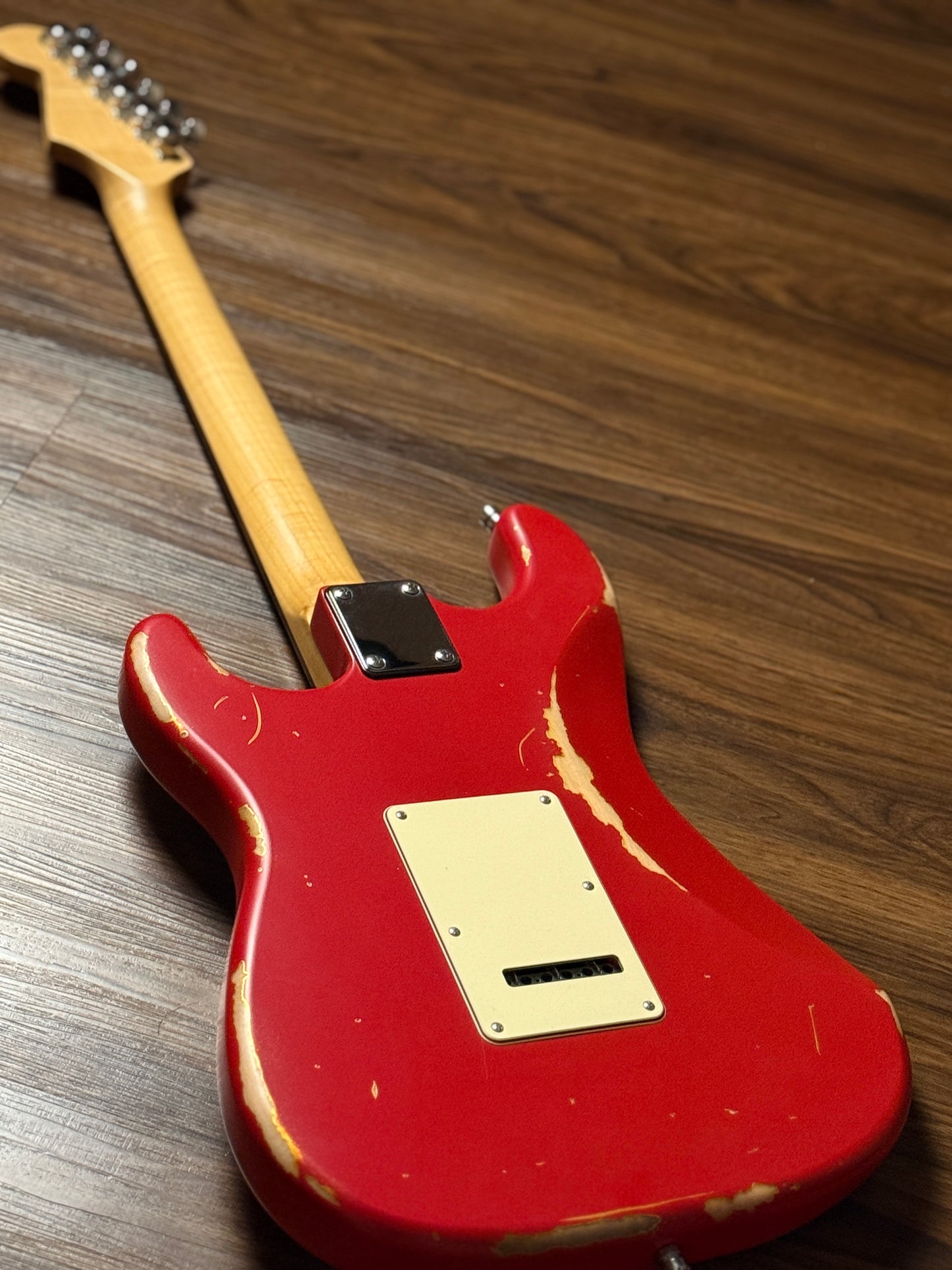 Dhatarattha Classic DST HSS in Candy Apple Red over Purple Paisley with Rosewood FB and Nitrocellulose Lacquer Relic