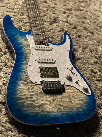 Soloking MS-1 Classic MKII Flat Top in Iridium Blue Burst with 5A Quilt Top Nafiri Special Run