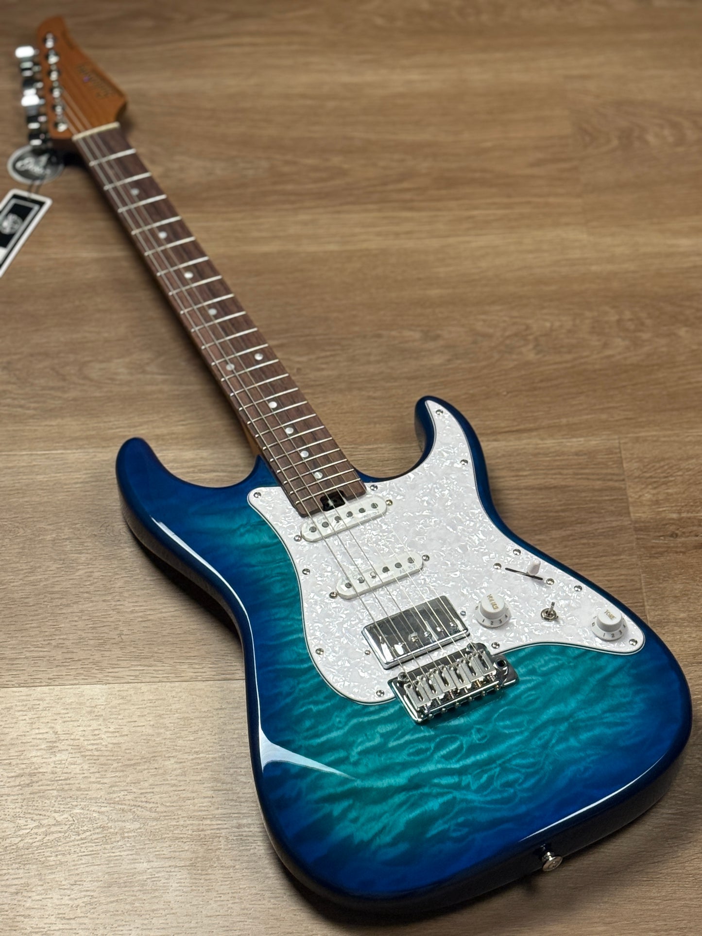 Soloking MS-1 Classic 22 HSS Quilt with Rosewood FB in Aquamarine Nafiri Special Run