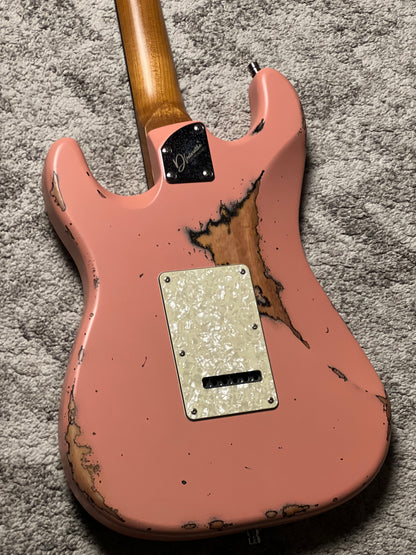 Dhatarattha Classic DST HSS in Shell Pink Over Sunburst with Rosewood FB and Defender Orca Artwork Inlay