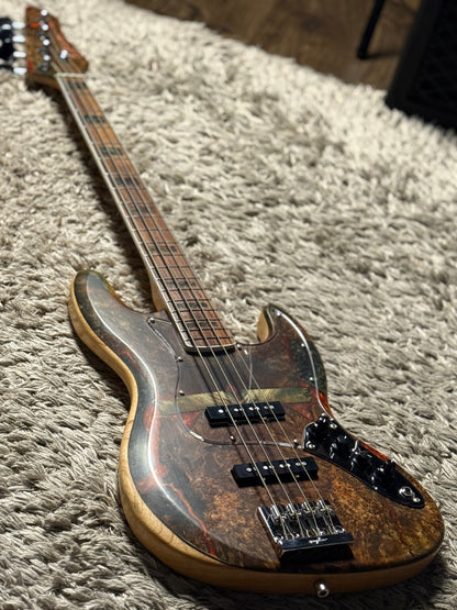 Dhatarattha Custom DEB 4 String Bass in Buckeye Burl Top and Ash Back