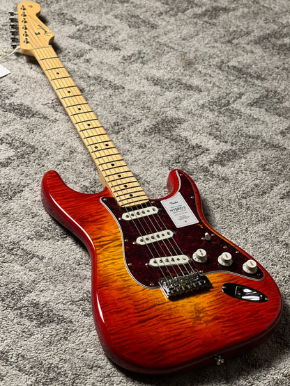 Fender Japan Hybrid II Stratocaster with Maple FB in Flame Sunset Orange Transparent JD24003542