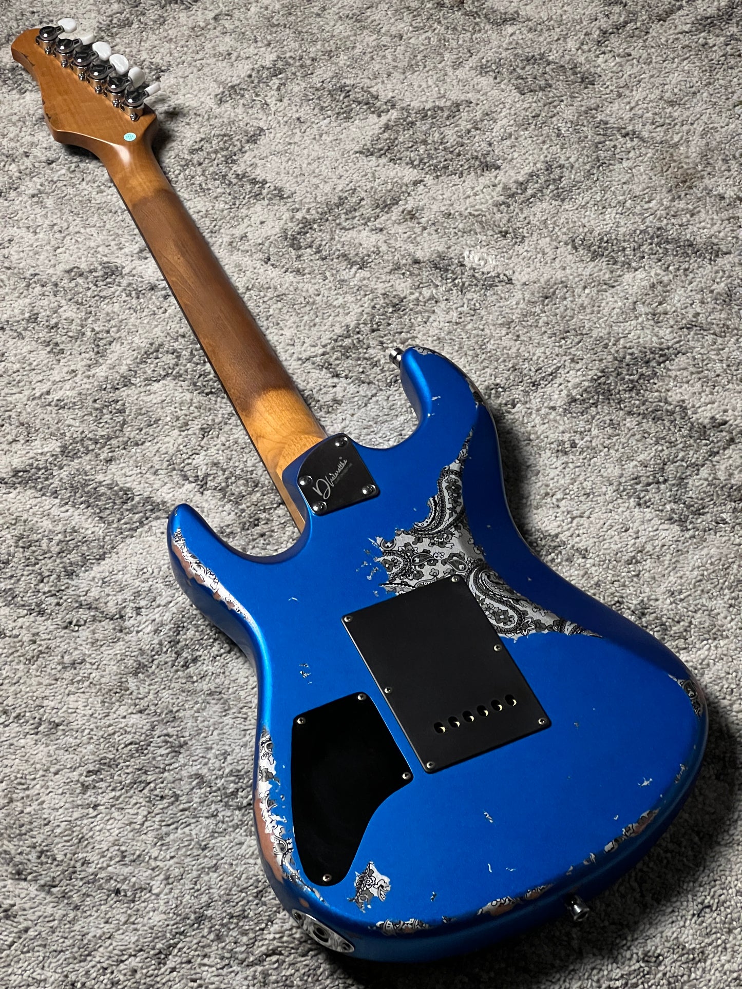 Dhatarattha Performance DST HH in Electric Blue Over Black Paisley with RW FB and Nitrocellulose Lacquer Relic