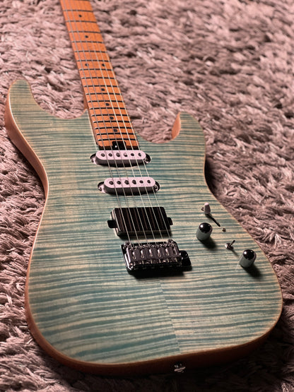 Soloking MS-1 Custom 22 HSS Flat Top with Roasted Maple FB in Faded Aqua Blue Nafiri Special Run