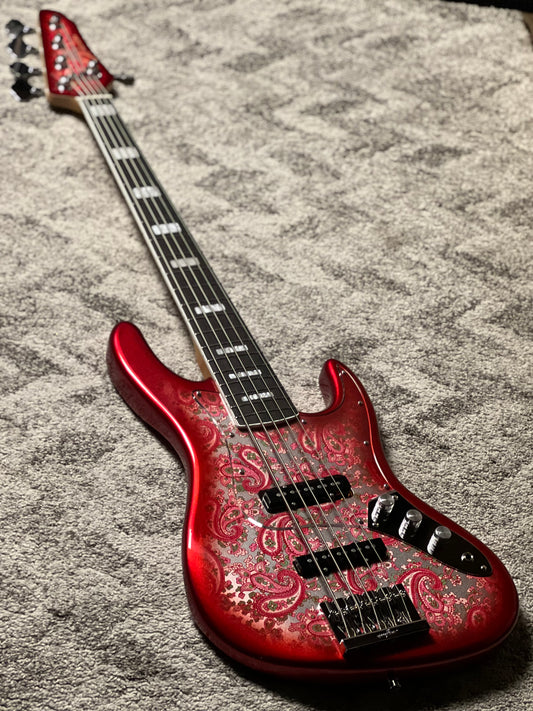 Dhatarattha Custom DEB 5 String Bass in Pink Paisley with RW FB
