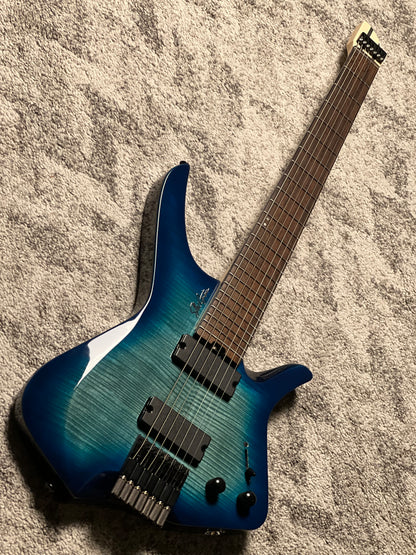 SLX Raptor Hybrid 7 Model A Headless with Flame Top in Ocean Blue Burst