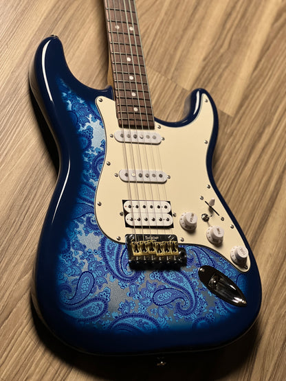 SQOE SEST1100 HSS Custom Shop Series in Blue Paisley Limited Edition with Hardshell Case