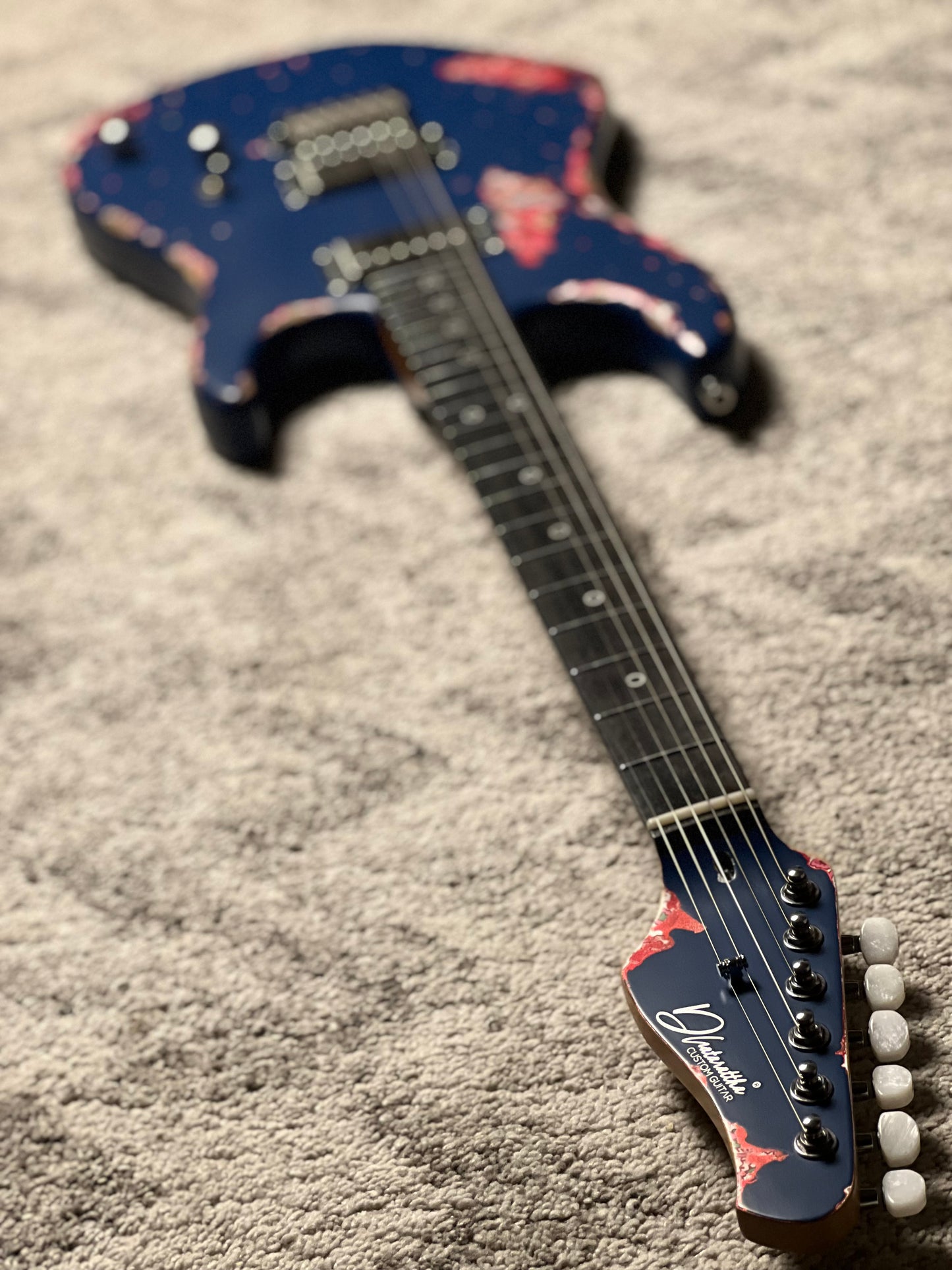 Dhatarattha Performance DST HH in Navy Blue Over Pink Paisley with RW FB and Nitrocellulose Lacquer Relic
