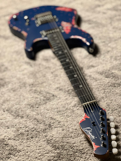 Dhatarattha Performance DST HH in Navy Blue Over Pink Paisley with RW FB and Nitrocellulose Lacquer Relic