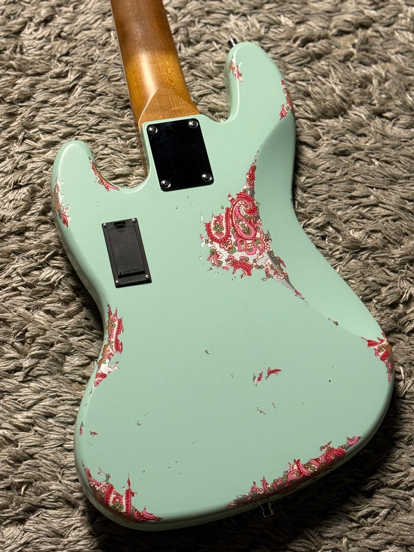 Dhatarattha Custom DEB 5 String Bass in Surf Green over Pink Paisley with RW FB and Nitrocellulose Lacquer Relic