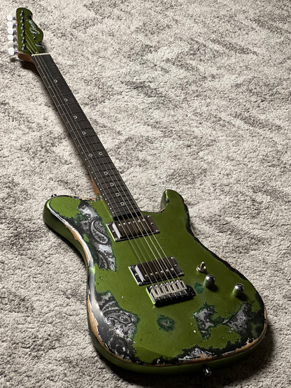 Dhatarattha Performance DTL in Limestone Green Over Black Paisley with RW FB and Nitrocellulose Lacquer Relic