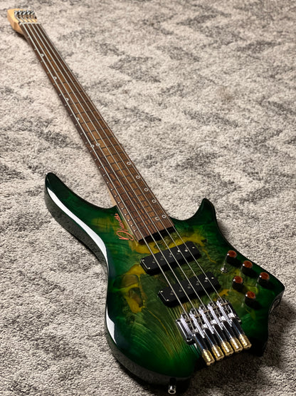 Dhatarattha Custom DEB 5 Headless Bass in Forest Burl Top with RW FB Nafiri Special Run