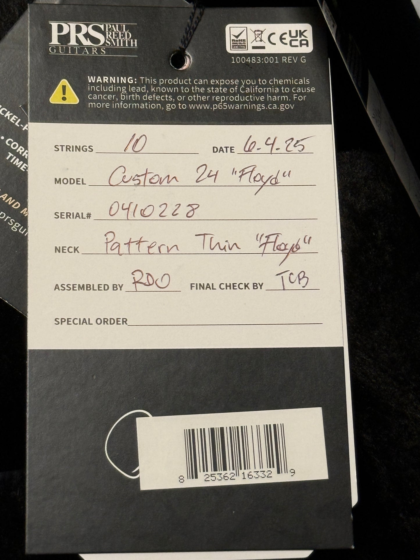 PRS Custom 24 "Floyd" 10-Top in Gray Black 0410228