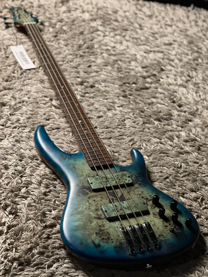 Soloking SWB450 Artisan Bass with Poplar Burl Top in Cerulean Blue Burst