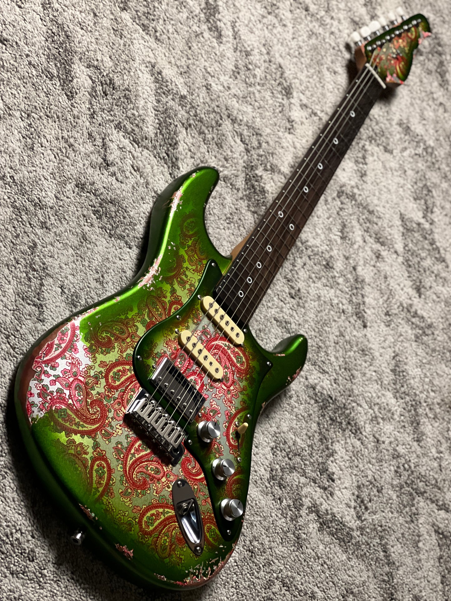 Dhatarattha Performance DST HSS in Jade Green over Pink Paisley with RW FB and Nitrocellulose Lacquer Relic