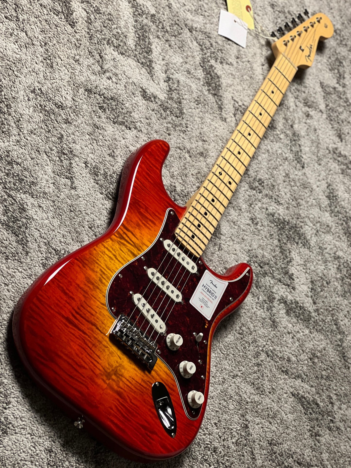 Fender Japan Hybrid II Stratocaster with Maple FB in Flame Sunset Orange Transparent JD24003542
