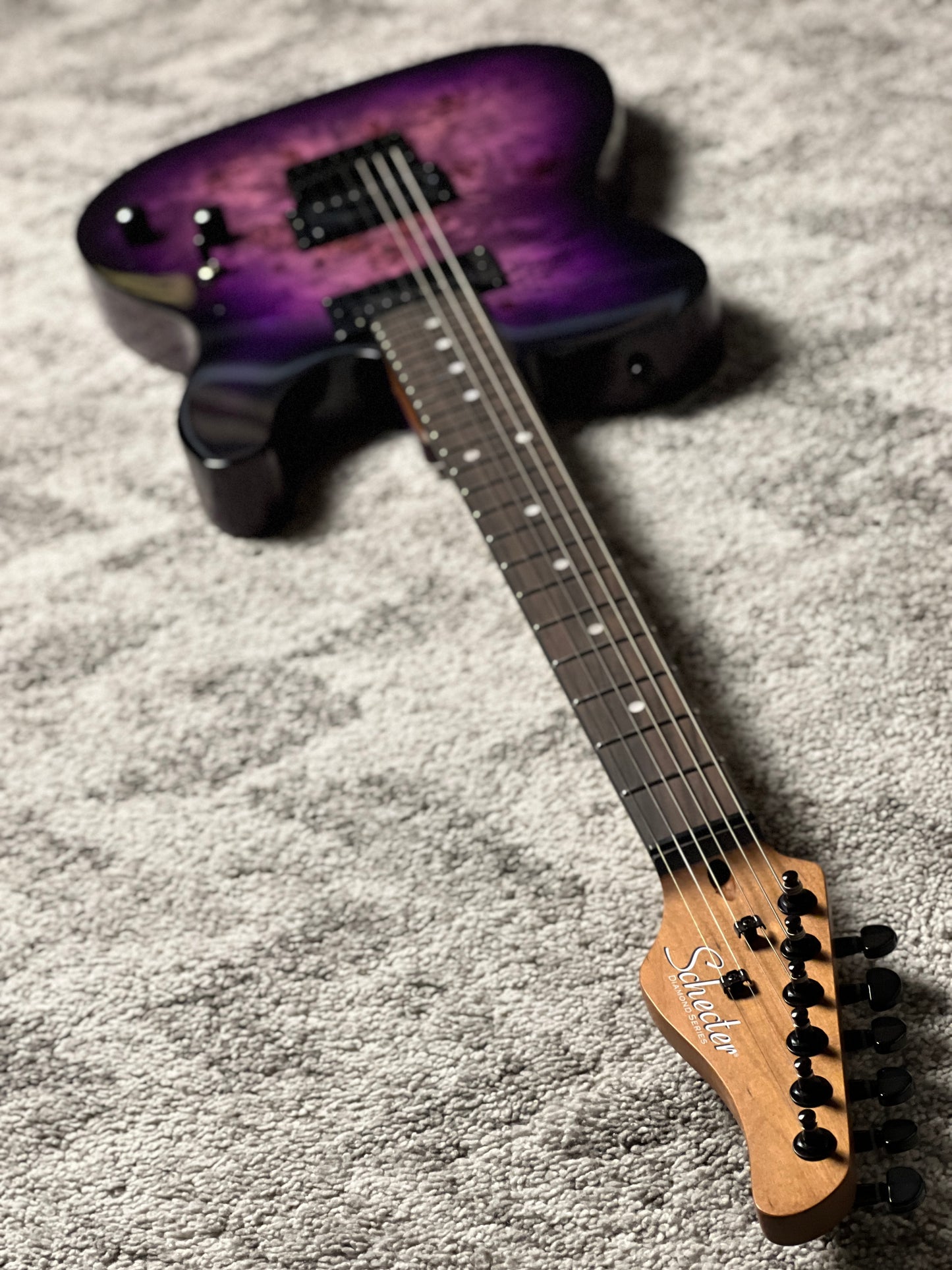 Schecter PT Standard in Black Purple Burst Burl